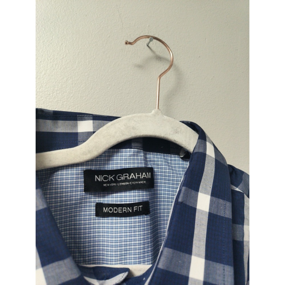 Nick Graham Modern Fit Men's Cotton Dress Shirt & Tie Set Blue 2XL 18-18.5 36-37 - Picture 5 of 12